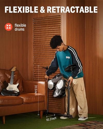 Donner DED-80 Electronic Drum Set with 4 Quiet Mesh Pads, 180+ Sounds, 2 Pedals, Throne, Headphones, Sticks, and Melodics Lessons 3