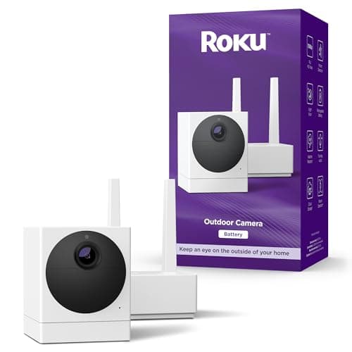 Roku Outdoor Camera for Home Security - IP65 Weather Resistance Wireless Security Camera with 1080p HD Night Vision, Works with Alexa & Google, Motion Detection - 90-Day Subscription Included, White
