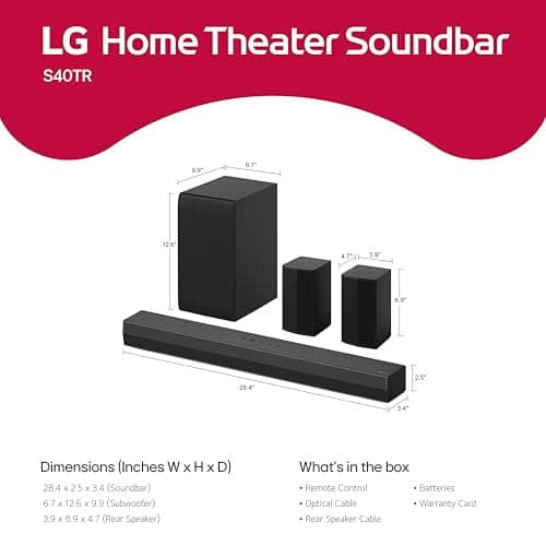 LG S40TR 4.1 ch. Home Theater Soundbar with Rear Surround Speakers and Wireless Subwoofer, Wow Interface, Dolby Audio, AI Sound Pro, 2024 Model, Amazon Exclusive 3