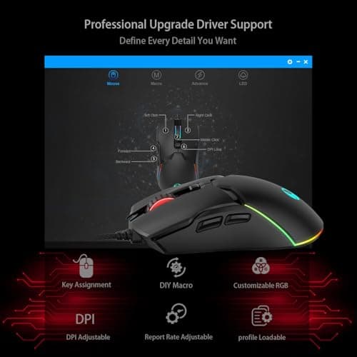 SPEEDORA Wired Ergonomic Mouse,All Keys are editable, 12 Backlit Modes,8000 DPI Wired Optical Mouse,Software Supports DIY Keybinds Button for Gamer Bigger and Office (AH-CMD6-34N7) 2