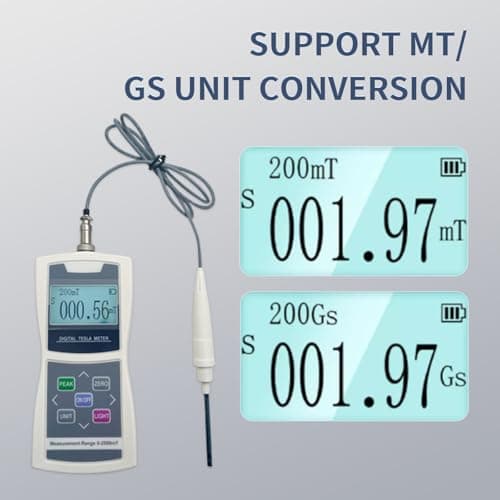 Digital Tesla Meter Handheld Gaussmeter Surface Magnetic Field Tester 0-2500mT Accuracy ±5% with N/S Function for Measuring Surface Magnetic Field of Permanent,Mechanical Parts,Magnetic Separator 4
