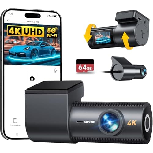4K Dash Cam Front and Rear, 64GB SD Card, 1.5” IPS Display Car Camera, 5Ghz WiFi+App Control, Night Vision, 24H Parking Mode, G-Sensor, WDR, 170° Wide Angle, 4K+1080P Dual Dash Camera for Cars