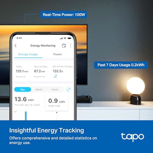 TP-Link 𝗧𝗮𝗽𝗼 Smart Plug Wi-Fi Mini, Energy Monitoring, Compatible with Alexa & Google Home & Samsung SmartThings, Timer, 15A/1800W Max, ETL Certified, 2.4G Wi-Fi Only, Tapo P115(4-Pack) 2