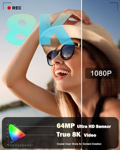 NBD 8K Digital Cameras for Photography,64MP Camara Fotograficas,Travel Vlogging Cameras for YouTube with 180°Flip Screen,16X Digital Zoom,52mm Macro Lens,2 Batteries,64GB TF Card(Black) 2