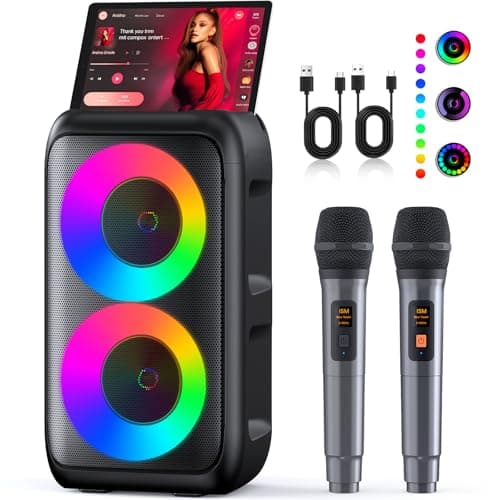 Karaoke Machine, Portable Bluetooth Speaker with 2 Wireless Karaoke Microphones, Karaoke Machine for Adults Kids with PA System,Stage Monitors Support TWS/TF/USB/AUX for Home Party Stage,Xmas Gifts