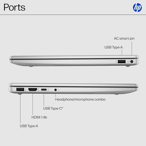HP 14 inch Laptop, HD Touchscreen Display, AMD Ryzen 5 7520U, 8 GB RAM, 512 GB SSD, AMD Radeon Graphics, Windows 11 Home, Natural Silver, 14-em0499nr 4