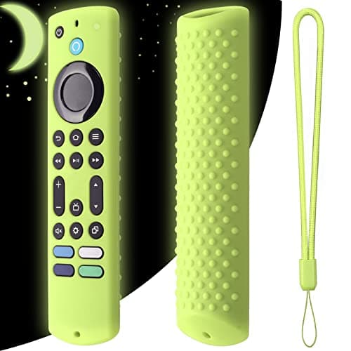 6.2 Inch Silicone Cover for 2023 Fire TV Stick 4K Max 2nd/Fir TV Omni Series/FireTV 4-Series Remote,Toshiba/Insignia FirTV Remote Cover with Lanyard(Glow Green)