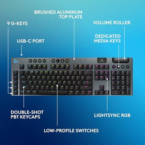 Logitech G915 X Lightspeed Wireless Mechanical Gaming Keyboard, Double-Shot PBT Keycaps, Fully Programmable Keys, RGB Backlit Mac/PC Gaming Keyboards, Aluminum Finish, GL Linear Switches, Black 4