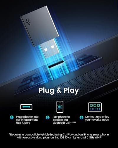 YJLUUJL Carplay Wireless Adapter for Apple iPhone - Convert Wired to Wireless Bluetooth Car Play Adapters for Cars from 2016 and iOS 10+, No Latency,Plug and Play Easy Use, Mini USB Type A Black 3