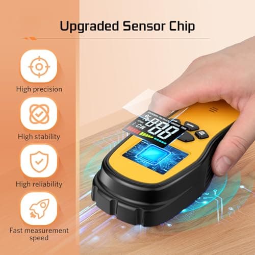 Pinless Moisture Meter - Povlen Wood Moisture Meter Digital Moisture Detector for Lumber Drywall Firewood Masonry Woodworking Plaster Floor Concrete Building with LCD Display Sound Alarm 2