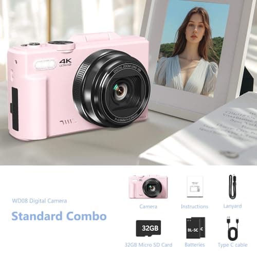 4K Digital Camera for Photography, 64MP Vlogging Camera for YouTube with 3" 180° Flip Screen, 18X Digital Zoom Point and Shoot Camara with 32GB Micro SD Card for Beginner (Light Pink) 3