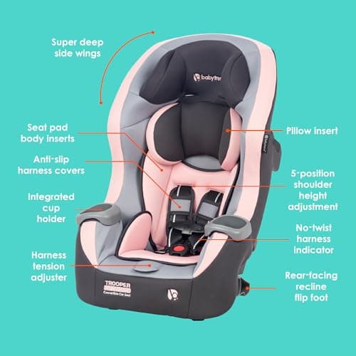 Baby Trend Trooper™ Slim 3-in-1 Convertible Car Seat, Quartz Pink 2
