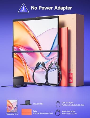JSAUX FlipGo Lite 15.6" Portable Dual Stacked Monitor, 1080P FHD IPS Laptop Screen Extender One Cable for Triple Monitor Setup (For Windows&Linux) with Magnetic Design, Built-in Hub,No Driver Required 4