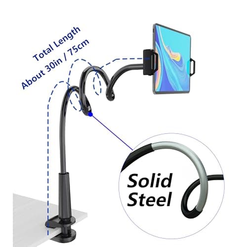 Tablet Stand Holder, Mount Holder Clip with Grip Flexible Long Arm Gooseneck Compatible with ipad iPhone/Nintendo Switch/Samsung Galaxy Tabs/Amazon Kindle Fire HD - Black 2