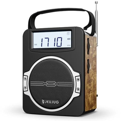 JEUJUG Radio Portable AM FM Digital Radios Clock Radio with Bluetooth 5 Watts Loud Speaker Rechargeable AM FM Radios Plug in Wall Battery Operated Best Reception for Home Outdoor Great Retro