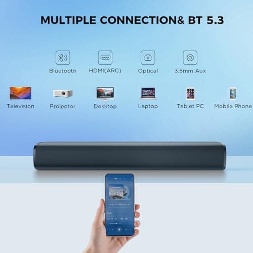 MZEIBO Sound Bar, 50W Soundbar for Smart TV Bluetooth 5.3 Speaker 17Inch with ARC/Optical/AUX Connection Surround for Home Theater Audio TV/PC/Gaming/Projectors 5