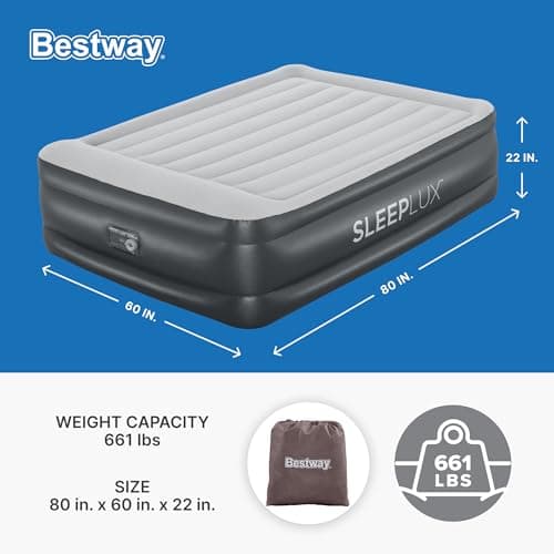 SLEEPLUX Durable Inflatable Air Mattress with Built-in Pump, Pillow and USB Charger, 22" Tall Queen 2