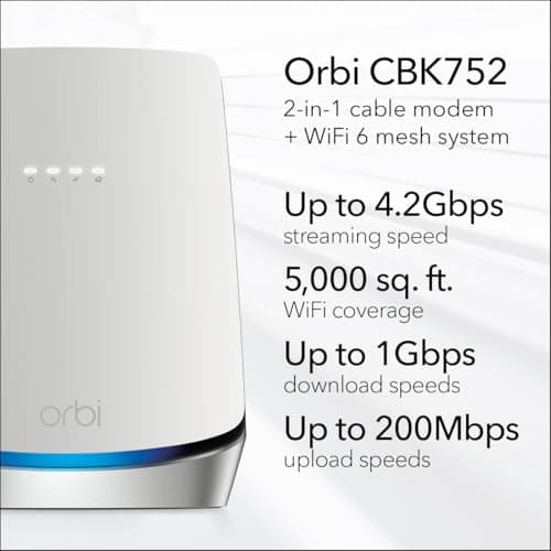 NETGEAR Orbi Cable Modem Router Combo Mesh System (CBK752) DOCSIS 3.1 – AX4200 WiFi 6 (4.2 Gbps) – Works with Xfinity, Spectrum, Cox & More – Covers 5,000 sq.ft., 40 Devices - Free Expert Help 2