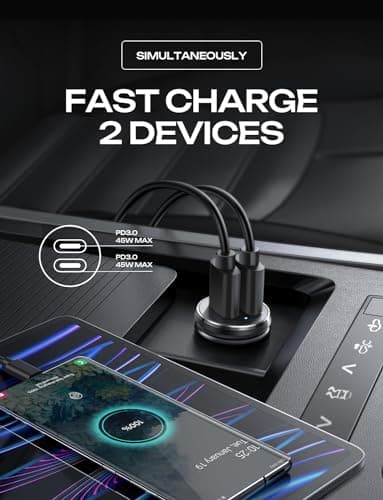 LISEN 90W USB C Car Charger for iPhone 17 Car Charger 40W Fast Charging, 2-Port PD 45W & QC 3.0 Cigarette Lighter USB Charger [All Metal&Mini] for iPhone 17 Air/16/15/14/13 Pro, Galaxy S25/S24, iPad 4