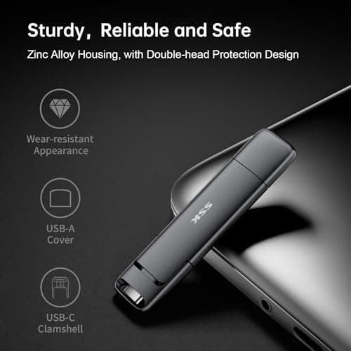 SSK 1TB USB Drive,External SSD Fast 550MB/s 2-in-1 Dual-Drive Type C+ A USB3.2 Gen2 Solid State ThumbDrive SSD-Stick for iPhone 15/16/PS4/Android Phone/Tablet/Windows/Mac 3