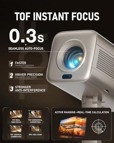 [Officially-Licensed APP & DoIby Audio] Smart Mini Projector with WiFi and Bluetooth, VOPLLS Portable Outdoor Projector 4K Support with TOF Real-Time Focus, Native 1080P Home Movie Projector 5