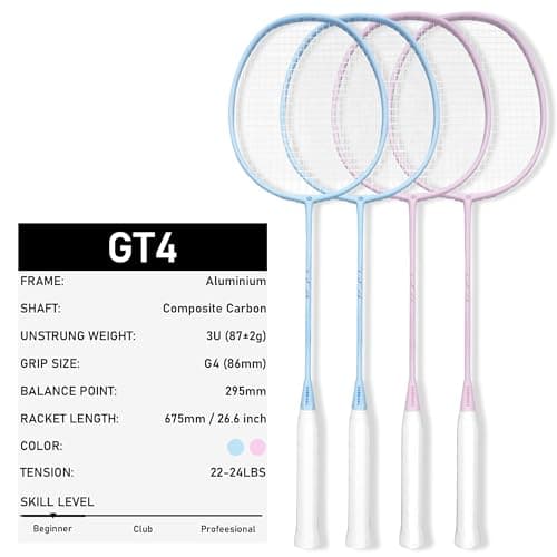 OGEENIER Badminton Rackets, 4 Pack, Lightweight Badminton Racquet for Beginner, Pink and Blue Badminton Set with 6 Nylon Shuttlecocks 2