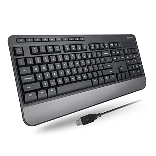 X9 Wired Keyboard - Comfortable Typing - Ergonomic Full Size USB Keyboard with Wrist Rest, Number Pad, Multimedia and 114 Keys - External Computer Keyboard for Laptop, Desktop and Office PC