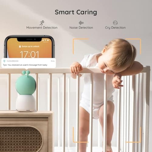 BOIFUN 2K WiFi Baby Monitor with Camera and Audio,Smartphone APP, Colorful Night Light, Smart AI Motion & Sound & Humidity & Temperature Detection, Auto Tracking,5-Inch Monitor Control, Night Vision 4