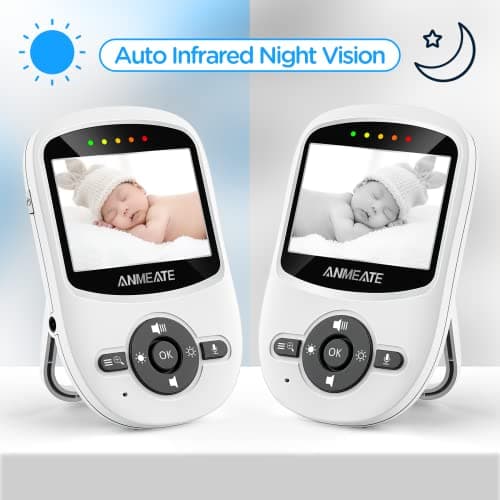 ANMEATE Video Baby Monitor with Digital Camera, Digital 2.4Ghz Wireless Video Monitor with Temperature Monitor, 960ft Transmission Range, 2-Way Talk, Night Vision, High Capacity Battery（1 Camera） 4