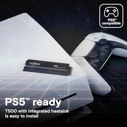Crucial T500 2TB PCIe Gen4 NVMe Gaming PS5 SSD with Heatsink, Up to 7,400MB/s, TLC NAND, PlayStation 5 Compatible, Laptop, & Desktop (PC), Solid State Drive, Includes 1Mo Adobe CC – CT2000T500SSD5 3