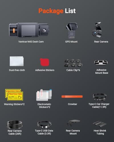 Vantrue N4S 3 Channel Front Inside Rear Dash Cam, 2.7K+1440P+1440P WiFi Dash Camera w/PlatePix™, STARVIS 2 x HDR x IR Night Vision, Voice Control, GPS, 24/7 Parking Mode, Support 1TB Max 5