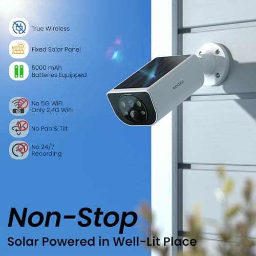 AOQEE Cameras for Home Security-2K Wireless Security Camera Outdoor with AI Motion Detection & Siren, Non-Stop Solar Powered Charging, Color Night Vision, SD/Cloud Storage, Waterproof, S1 4P 2