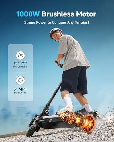 ECOROAD Electric Scooter Adults ES6, 1000W Motor & 31MPH Portable E-Scooter, Up to 31 Miles Range, 10" Off-Road PneumaticTires, Dual Suspension & Brakes System, RGB Lights & APP Control 5