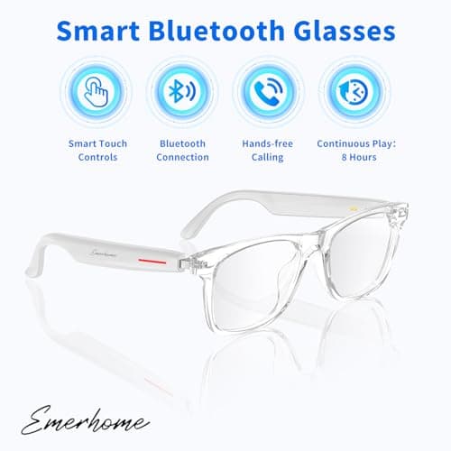 Emerhome Smart Glasses - Bluetooth Glasses for Men & Women, Touch Control, Outdoor UV Protection and Voice Control, Hands-Free Calls (Clear Lens) 3