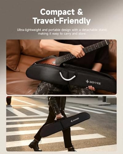 Donner HUSH I Guitar For Travel - Portable Ultra-Light and Quiet Performance Headless Acoustic-Electric Guitar, Mahogany Body with Removable Frames, Gig Bag, and Accessories Natural 4