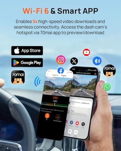 70mai 4K Dash Cam Front and Rear, Built in Wi-Fi 6 & GPS Car Camera, Super Night Vision, ADAS, 3'' IPS Screen, 24H Parking Mode, Time-Lapse, Loop Recording, with 128GB Card (A800SE) 4