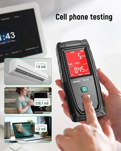 ERICKHILL EMF Detector, Rechargeable Digital Electromagnetic Field Radiation Detector Hand-held Digital LCD EMF Meter Great Tester for Home EMF Inspections,Ghost Hunting Green 4