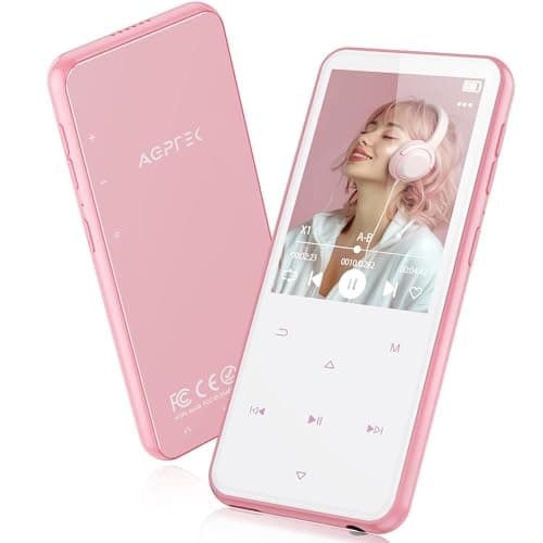 AGPTEK 64GB MP3 Player with Bluetooth, M3 2.4 inch Music Player with Speaker and FM Radio, Touch Buttons, Supports Up to 128GB, Pink