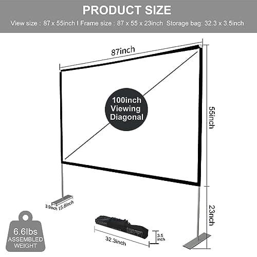 Outdoor Projector Screen with Stand 100 Inch: Portable Projection Screen for Outside Theater Home Backyard Movies 2