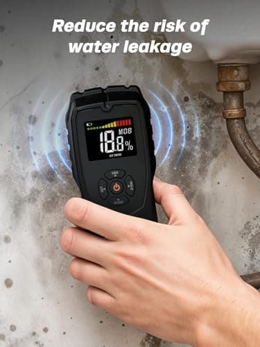 Moisture Meter Damp Meter Pinless Wood Moisture Meter for Walls Logs Firewood and Building Material, 4 Mode 9 Density Settings, Non-Destructive Moisture Detector with Backlit LCD and Alerts (Black) 3