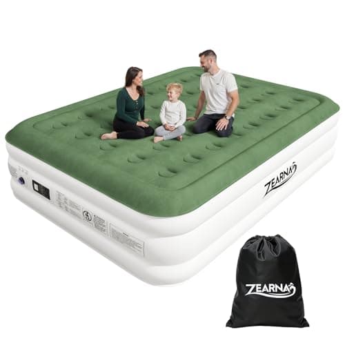 Zearna 2025 Upgraded Queen Air Mattress with Built in Pump，16'' Comfort Blow up Mattress, Quiet Surface Portable Inflatable Mattress, Air Bed with Storage Bag for Guests, Home, Camping, 660 lbs Max