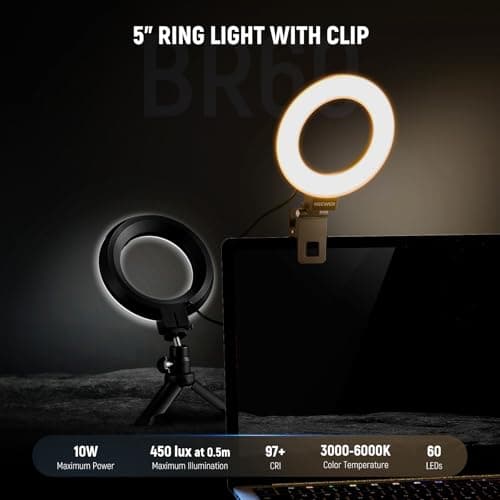 NEEWER BASICS 5" Ring Light for Video Conference Lighting, 2 Pack Clip on Light Kit with Desk Tripod Stands for Monitor Laptop Computer Zoom Call Live Streaming Recording Remote Working Learning, BR60 3