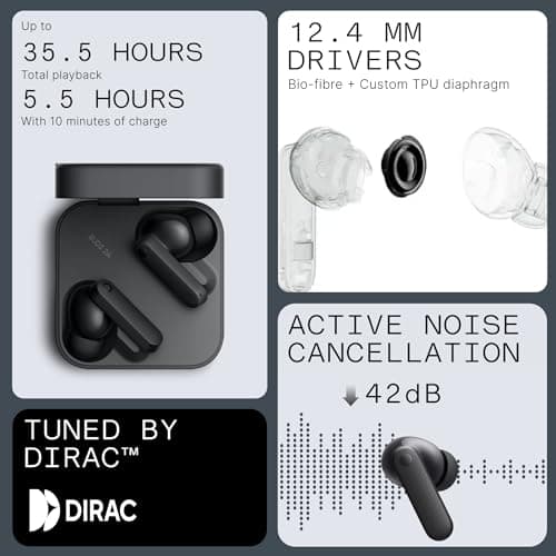 CMF Buds 2a Wireless Earbuds 2025 New Active Noise Cancelling 42dB Hybrid ANC Bluetooth Headphones, 12.4mm Dynamic Driver for Big Bass, 4 Mic Clear Calls, Sport Ear Buds for iPhone, Android, Dark Grey 4