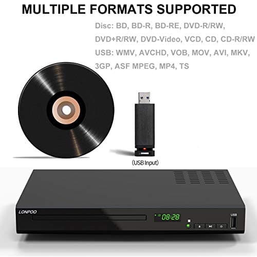HD Blu-Ray Disc Player for TV with HDMI and AV Cables, 1080P, Built-in PAL NTSC, Coaxial Output, USB Input 2