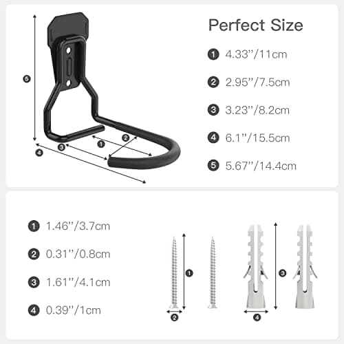 Housolution Bike Wall Mount with Fixed Hook, [4 Pack] Heavy Duty Bike Storage Rack, Bike Rack Vertical Stand for Garage - Easily Hang/Detach - with Screws Iron Bike Hanger Brackets 2
