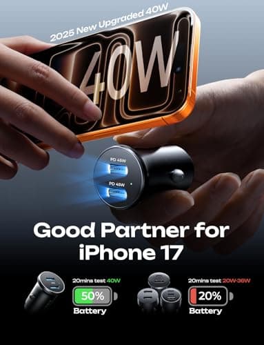 LISEN 90W USB C Car Charger for iPhone 17 Car Charger 40W Fast Charging, 2-Port PD 45W & QC 3.0 Cigarette Lighter USB Charger [All Metal&Mini] for iPhone 17 Air/16/15/14/13 Pro, Galaxy S25/S24, iPad 3