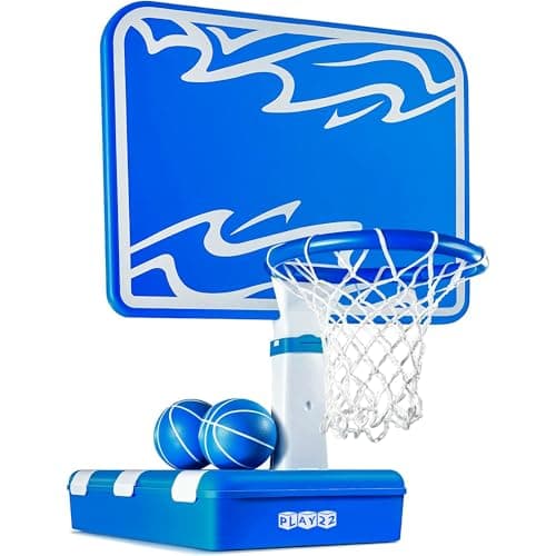 Play22 Swimming Pool Basketball Hoop - 4 Adjustable Height - Revolutionary Base and Storage System, Large Backboard 33"x 54", Pool Toys Basketball Game, Includes 2 Balls and Pump