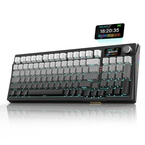 RedThunder K95 Wireless Mechanical Keyboard,TFT Screen & Knob, Trip-Modes Connection, Gasket Custom Hot-Swap Keyboard, RGB Backlit, Pre-lubed Linear Switches, Side Printed PBT Keycaps, Gray Gradient