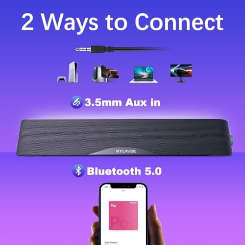 Computer Speakers, HiFi Sound Quality Computer Sound Bar, USB Powered PC Speakers, Bluetooth 5.0 and 3.5mm Aux-in Computer Speakers for Desktop, Laptop, PCs, Monitor, Tablets, Xbox, Gaming Speakers 3