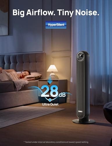 Dreo Tower Fan for Bedroom, 25ft/s Velocity Quiet Floor Fan, 90° Oscillating Fans for Indoors with 4 Speeds, 4 Modes, 8H Timer, Standing Fans, Bladeless Fan, Black, Nomad One (DR-HTF007) 4